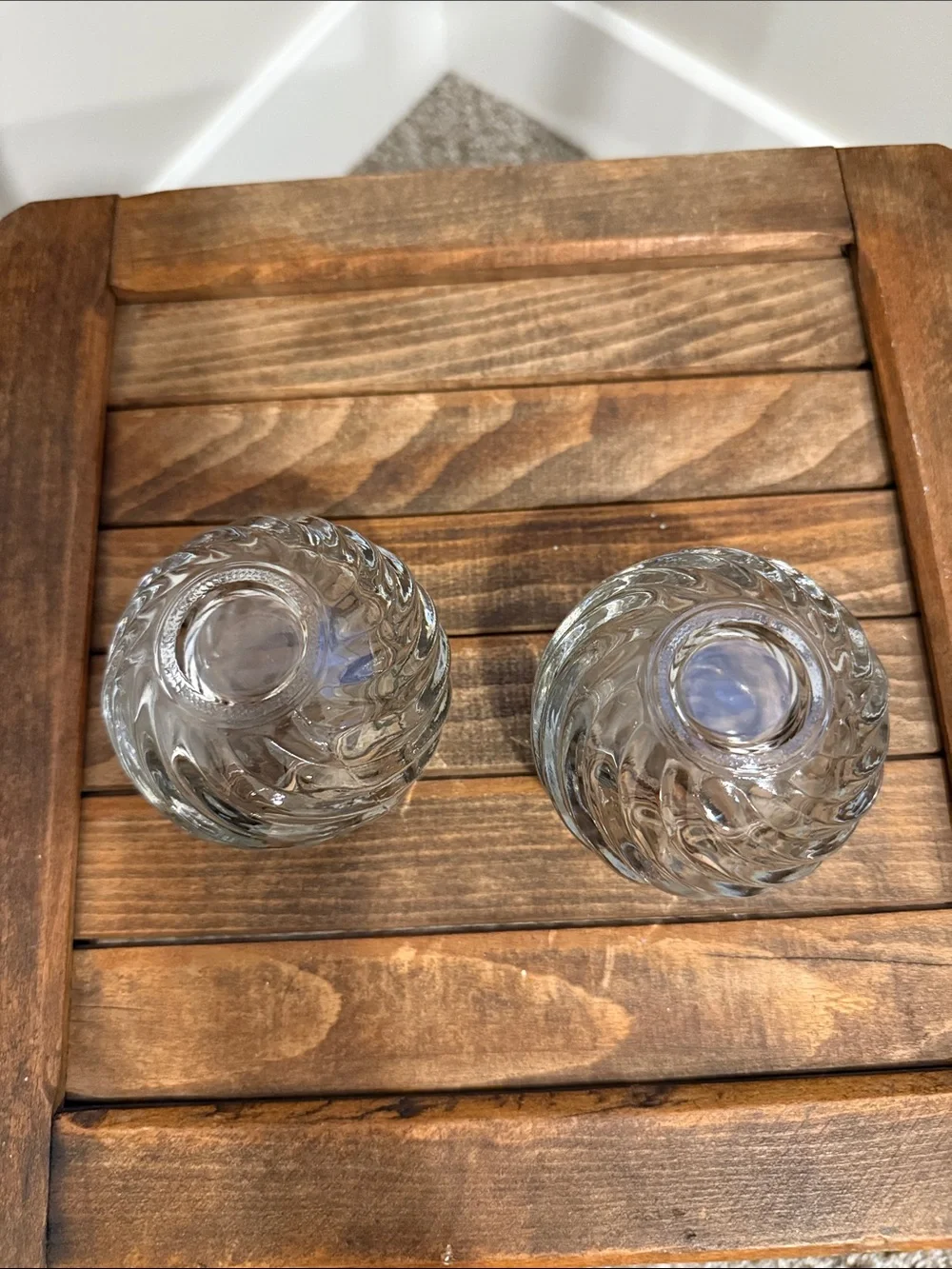 Pair Heavy Clear Swirl Glass Votive Candle Holders Thick Spiral Optic Tea light